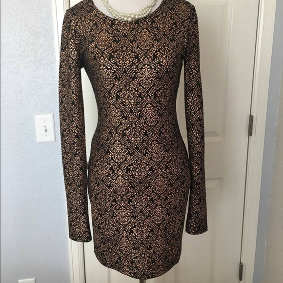 Urban Outfitters Dresses & Skirts - Lucca Couture Gold Shimmer Damask Bodycon Dress